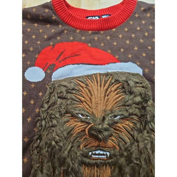 Star Wars Chewbacca Furry Face Santa Hat Adult Small Ugly Christmas Sweater - Picture 10 of 16